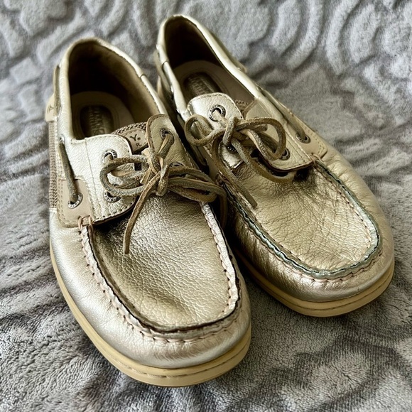 Sperry Shoes - Sperry Metallic Gold Leather Boat Shoes Size 7.5M